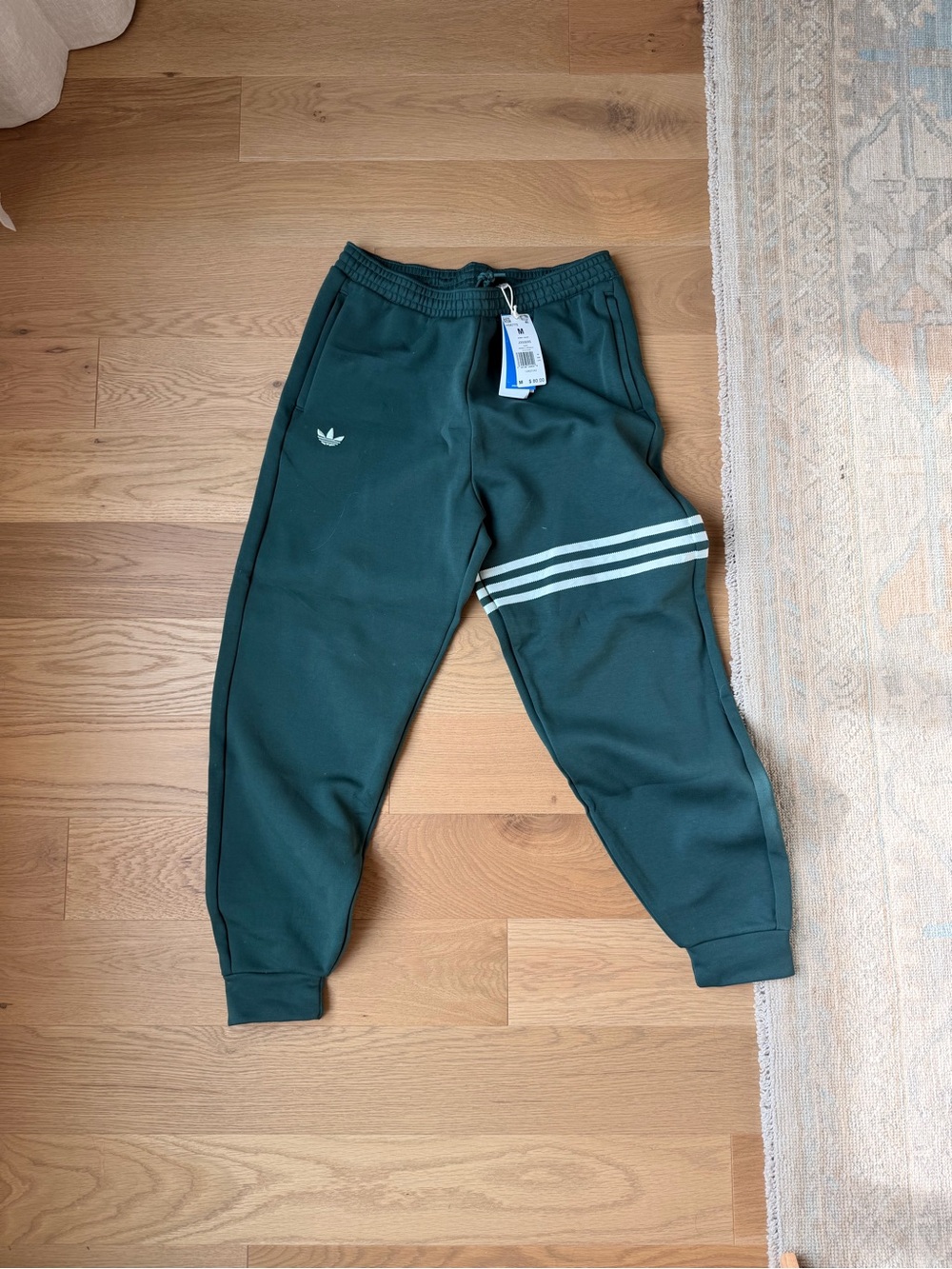 NWT adidas Dark Green Joggers with White Three-Stripes
